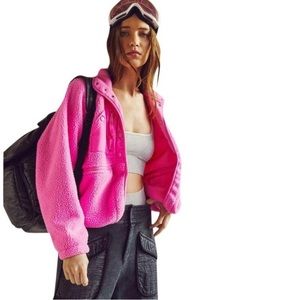 Free People Hit the Slopes Fleece Jacket, Magenta Mix- NWT